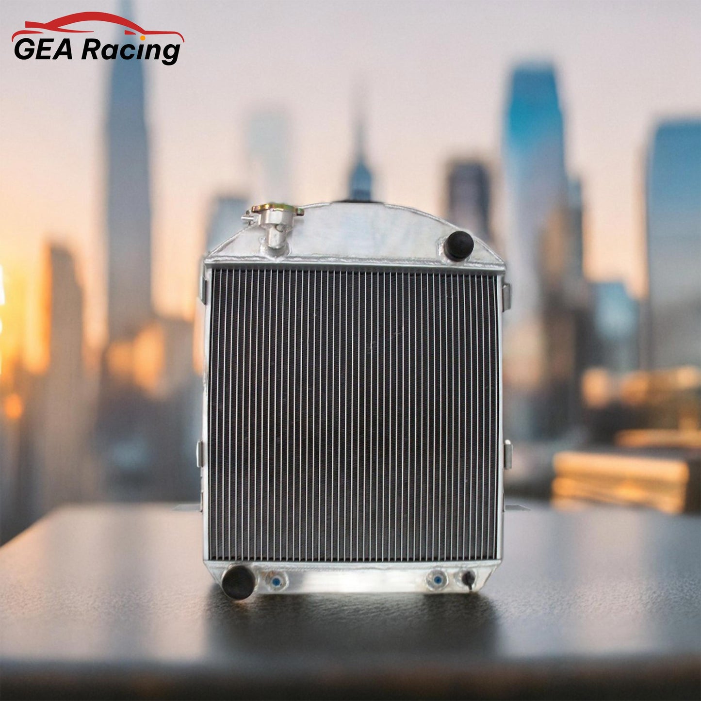 3-row aluminum radiator installed in the engine bay of a classic 1917-1927 Ford Model T Bucket, enhancing cooling performance.