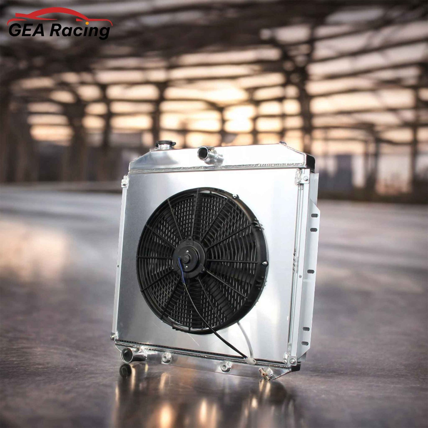 Aluminum Radiator with Fan Shroud for 1953-1956 Ford F100, F250, F350 3.6L L6 Pickup Truck, high-performance cooling system, front angled view display