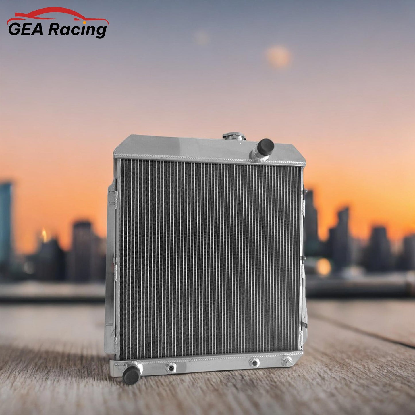A 3-row aluminum radiator installed in the engine bay of a classic 1956 Buick Roadmaster, ensuring its 5.3L V8 stays cool.