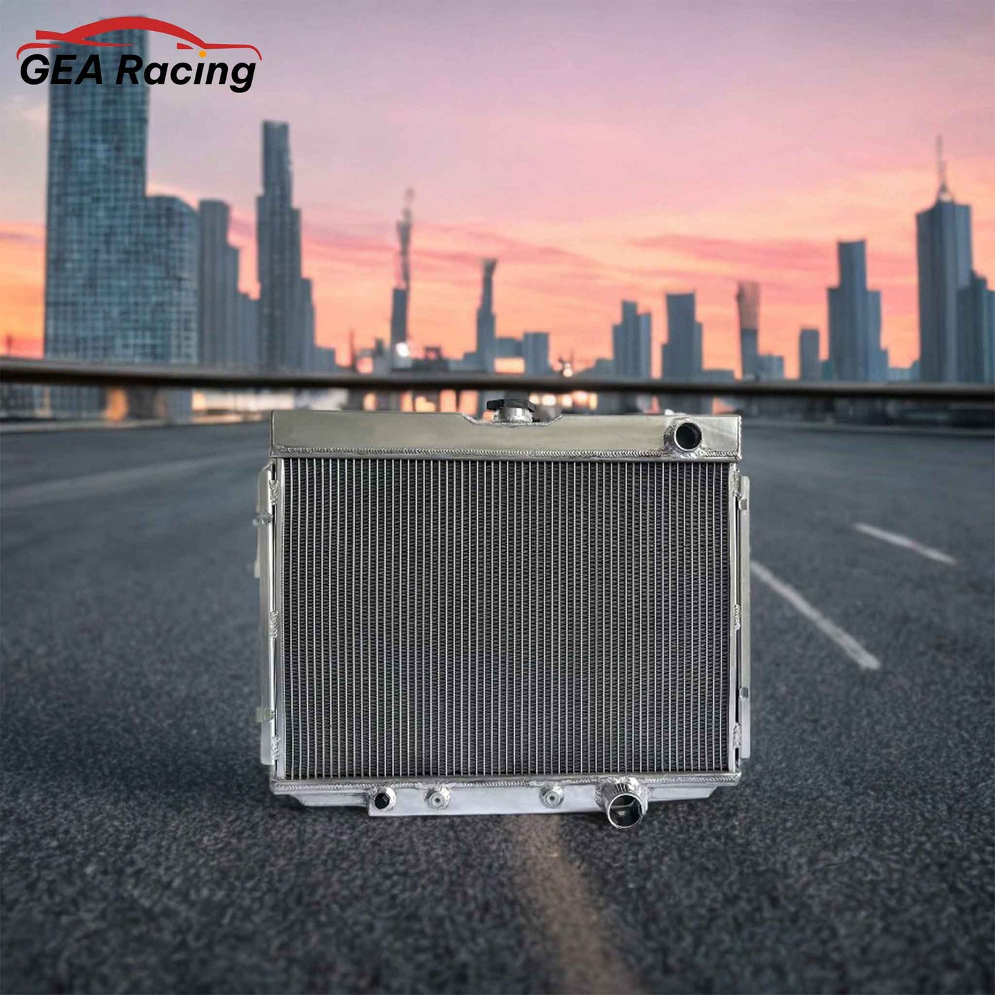 3 Row Aluminum Radiator for 1968-1969 Ford Mustang & Mercury Cougar XR-7 5.8L V8, high-performance cooling system, front angled view display