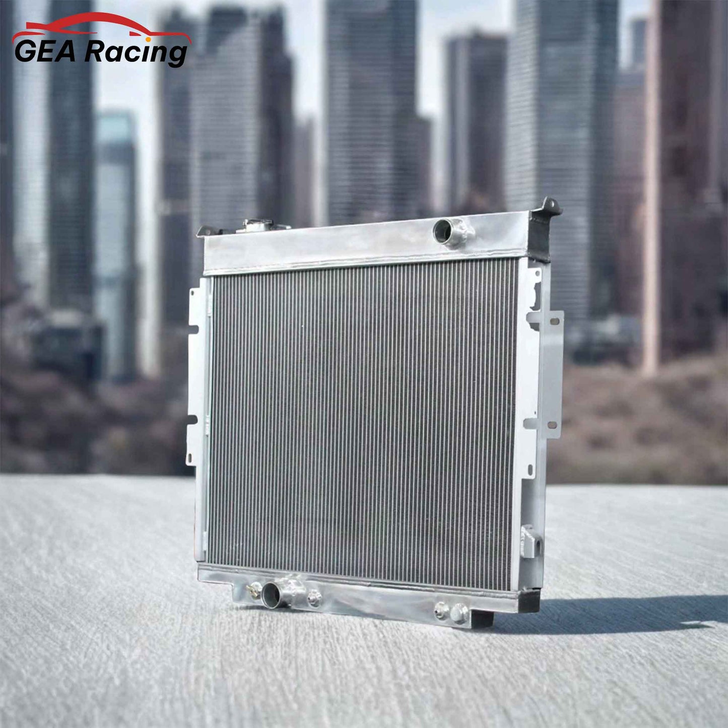 3 Row Aluminum Radiator for 1983-1996 Ford F-Series Pickups & Super Duty 6.9L 7.3L V8, high-performance cooling system, front angled view display