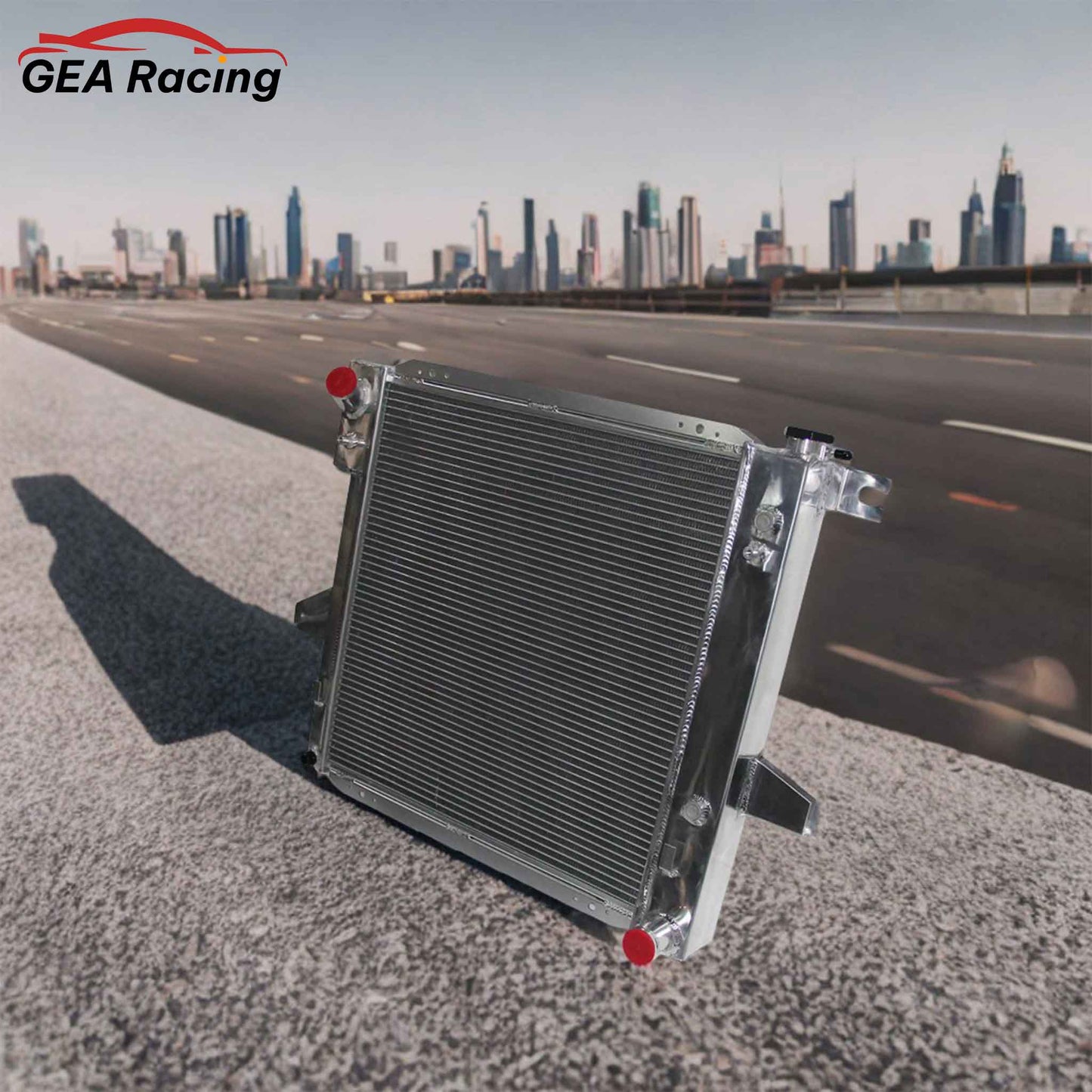 Aluminum Radiator for 1998-2001 Ford F-100 Ranger, Mazda B2500 SE SX XL 2.5L L4, high-performance cooling system, front angled view display