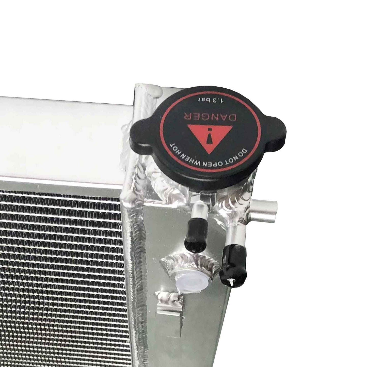 Top view of the 2 Row Aluminum Radiator for 2005 2006 Pontiac GTO 6.0L, illustrating the upper tank, filler neck, and overall width.
