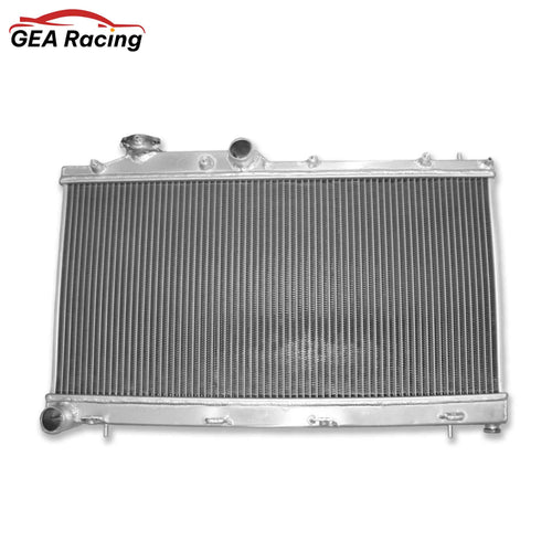 Front view of the 2-row aluminum radiator for a 2008-2014 Subaru Impreza WRX STI with a manual transmission.