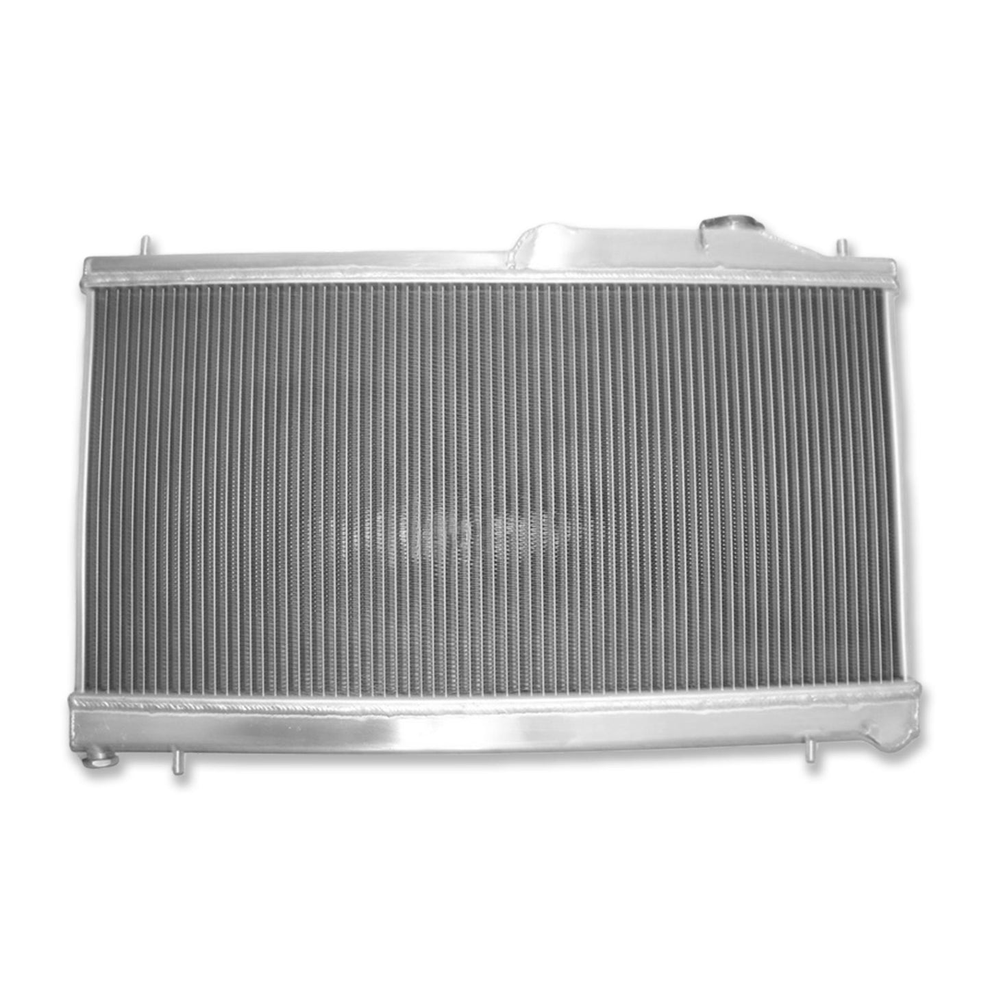 Back view of the 2-row aluminum radiator for a 2011 Subaru WRX STI (MT), showing the core and mounting points.