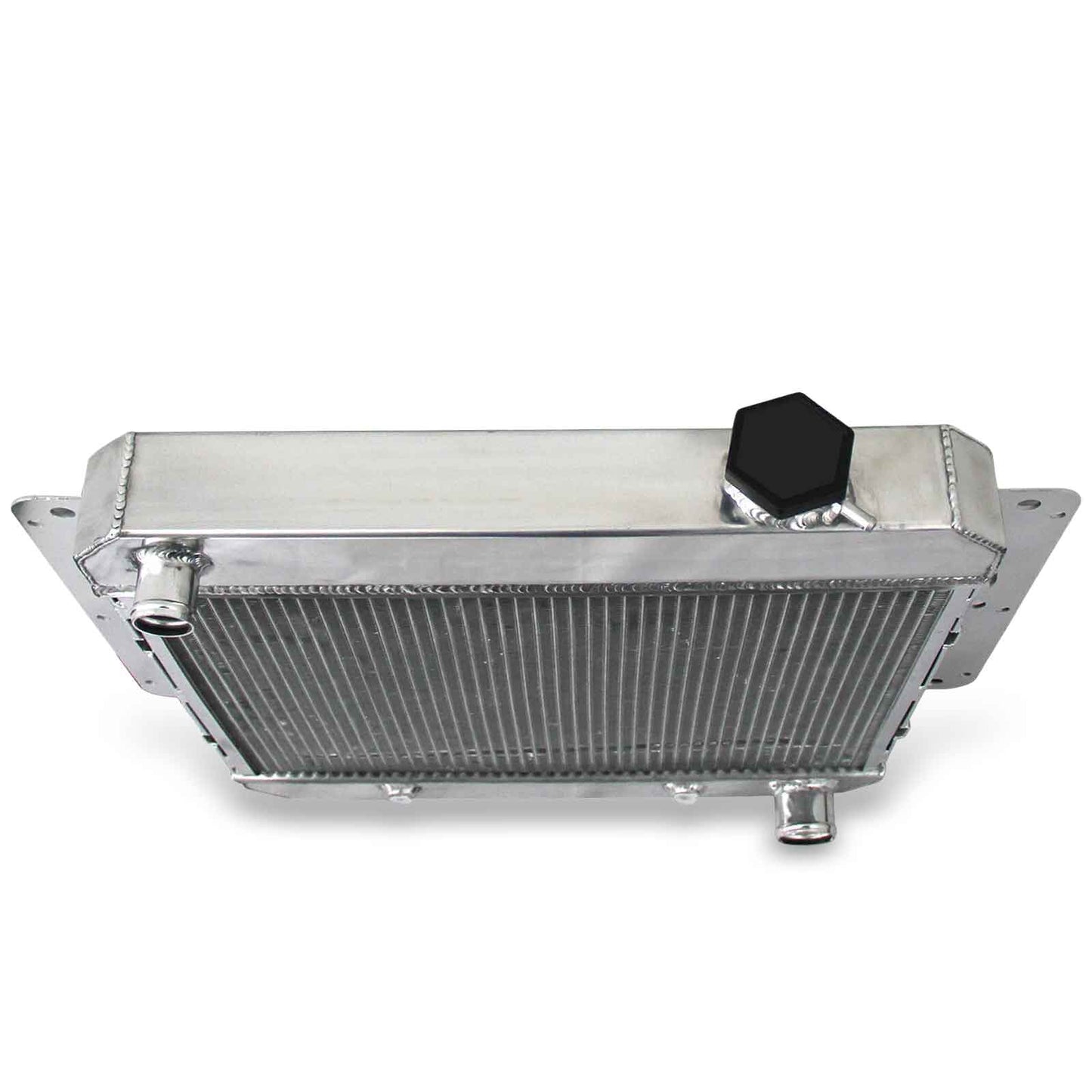 Top-down view of the 3-Row aluminum radiator for the 1962-1967 Chevrolet Nova, highlighting the filler neck and 52mm core depth.