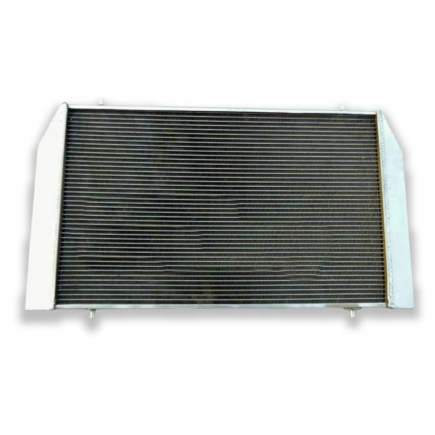 Rear view of the 3-row 62mm aluminum radiator for Jaguar XJS V12, highlighting the inlet and outlet ports for AT/MT.