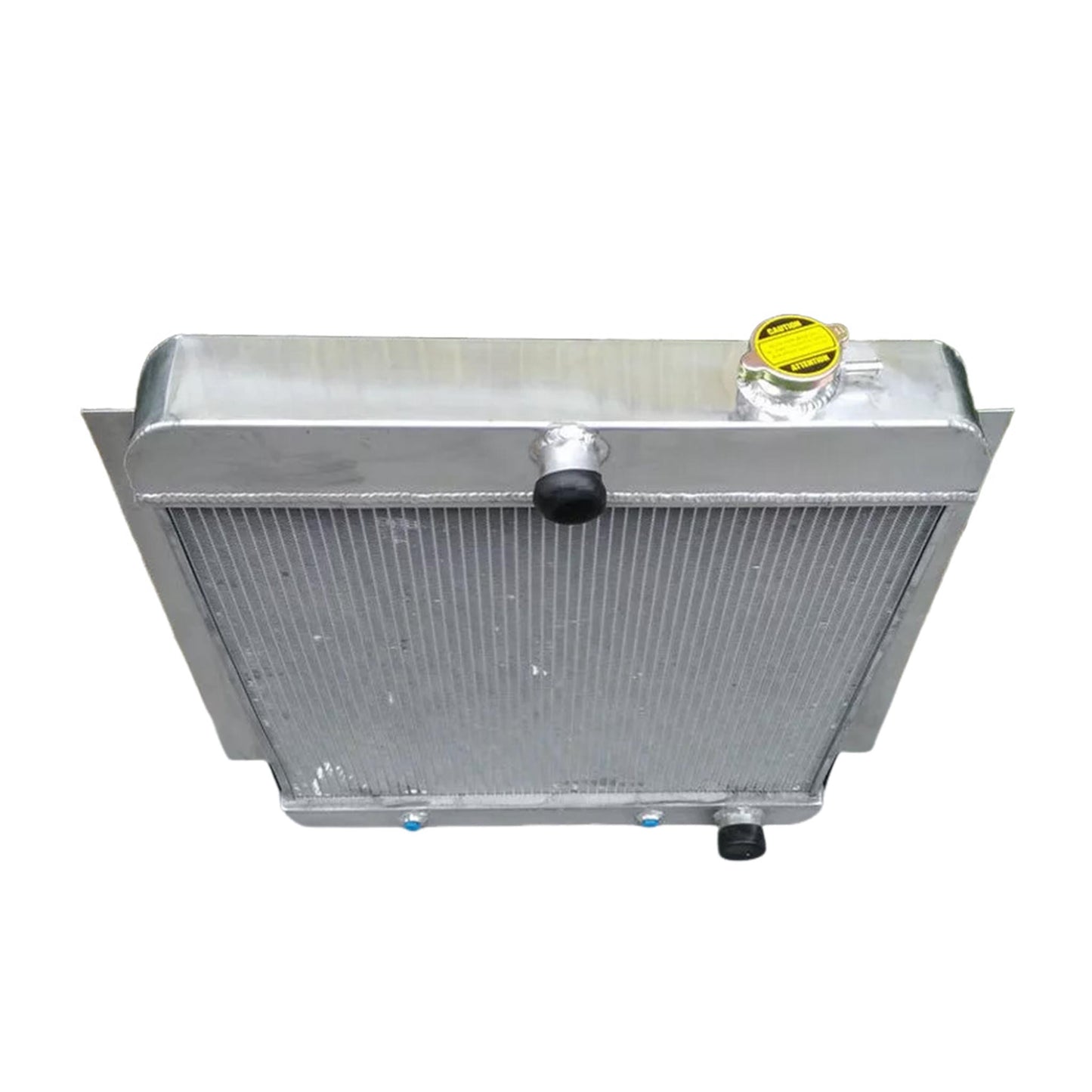 Top-down view of the 3-row radiator for a 55-59 Chevy truck, featuring the high-pressure radiator cap and filler neck.