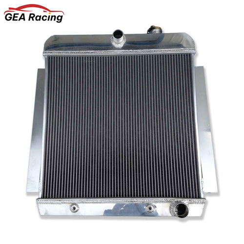 Front view of the 3-row aluminum radiator for a 1955-1959 Chevy V8 pickup truck, showing the core and tank design.