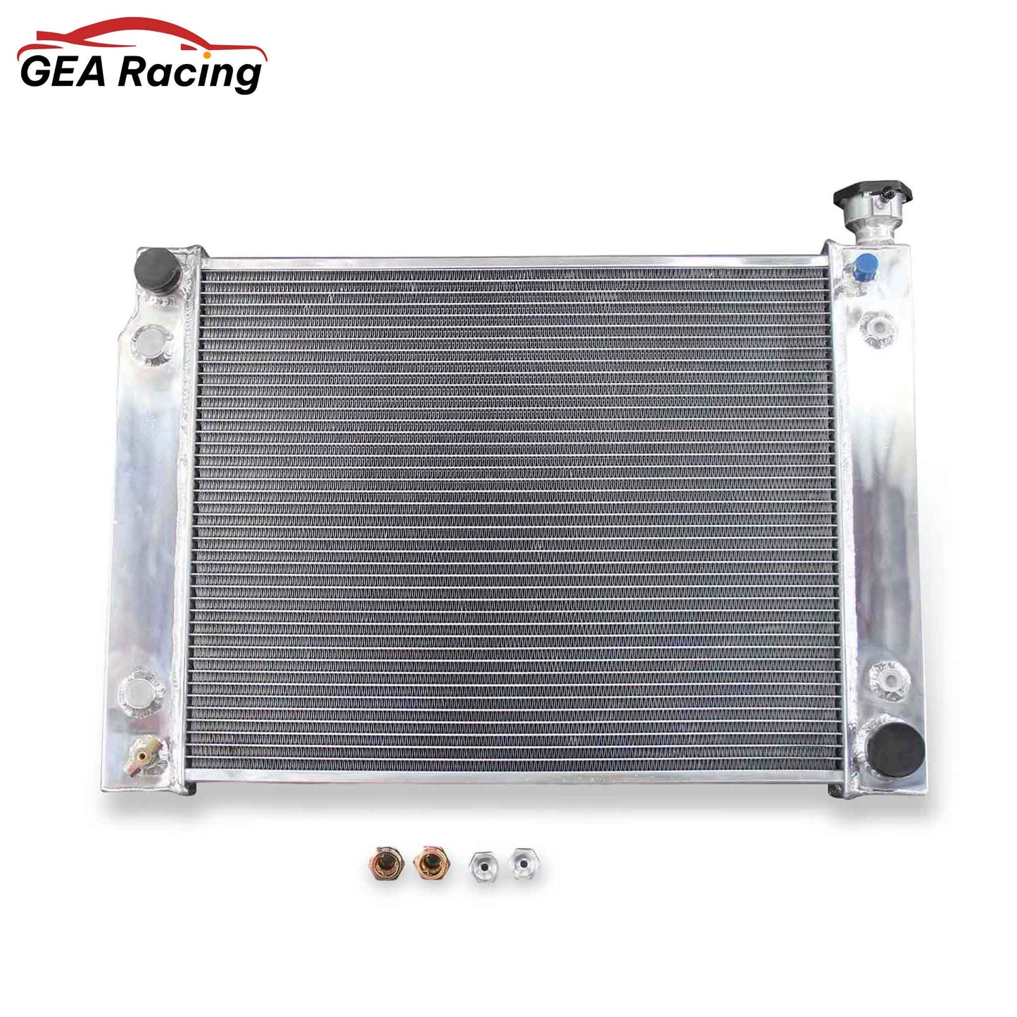 Front view of the 3 Row Heavy Duty (HD) Aluminum Radiator for 1988-1993 Chevrolet and GMC C/K 2500/3500 HD trucks with a 5.7L V8 (AT/MT).