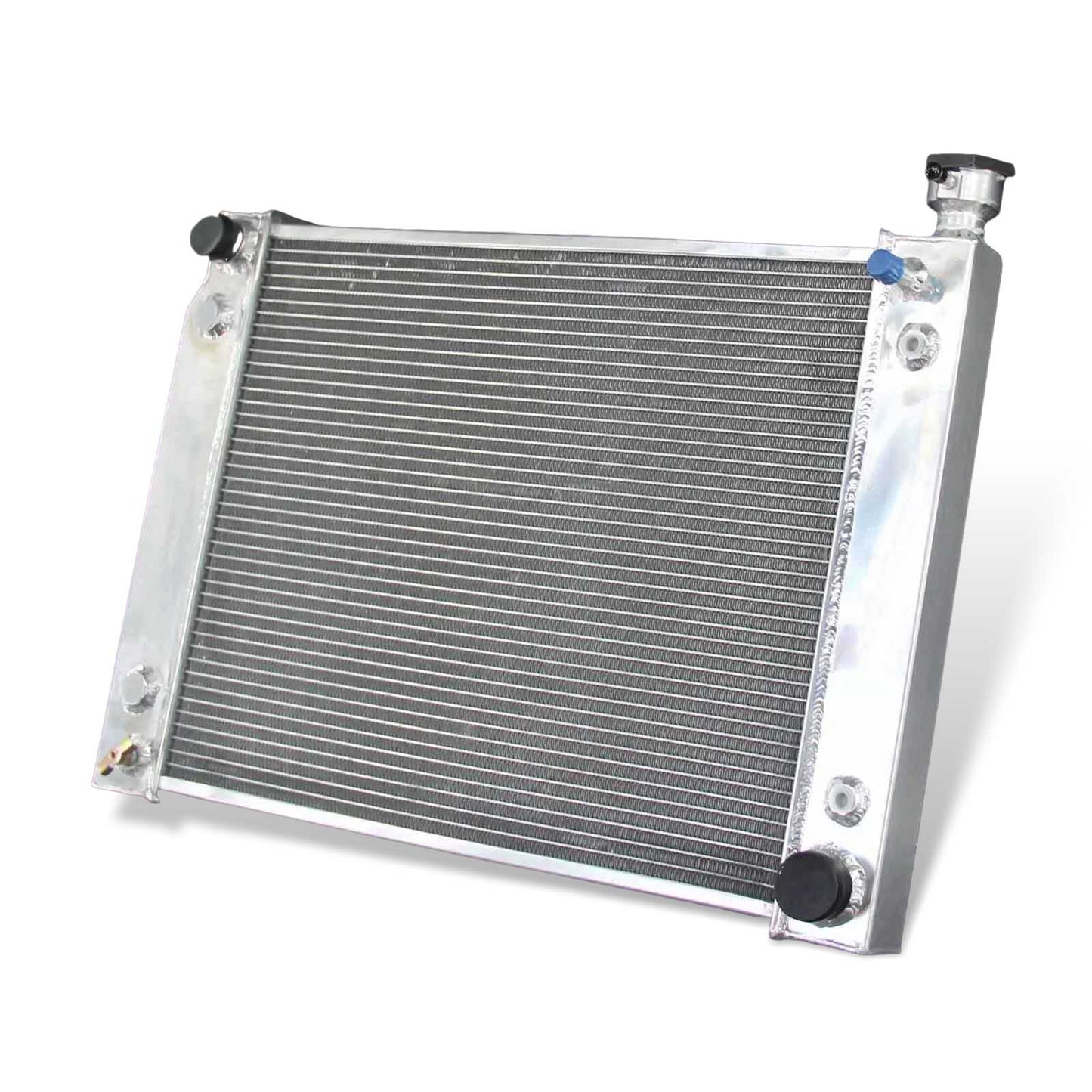 Right side profile of the robust 3 Row Aluminum Radiator designed for heavy-duty use in 1988-1993 Chevy K2500 HD and C/K 3500 models.