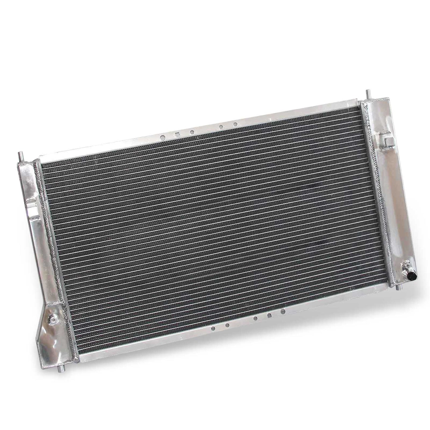 Left side profile of the 3 Row Aluminum Radiator, showing the core thickness and durable tank design for a 1995-2002 Chevy Cavalier or Pontiac Sunfire.