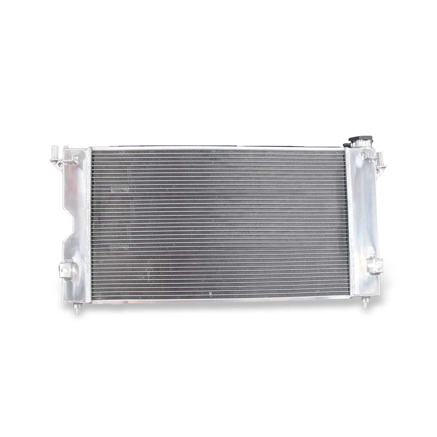 Rear view of the 3 Row Aluminum Radiator for a Dodge Caravan, highlighting the integrated automatic transmission cooler ports for AT/MT models.