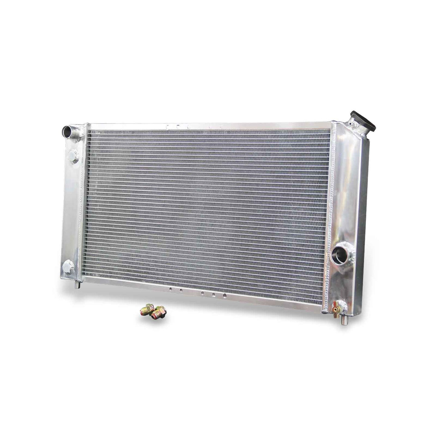 Right side profile of the 52mm 3-row aluminum radiator compatible with 96-05 Chevy Blazer S10 and GMC Jimmy Hombre 4.3L V6.