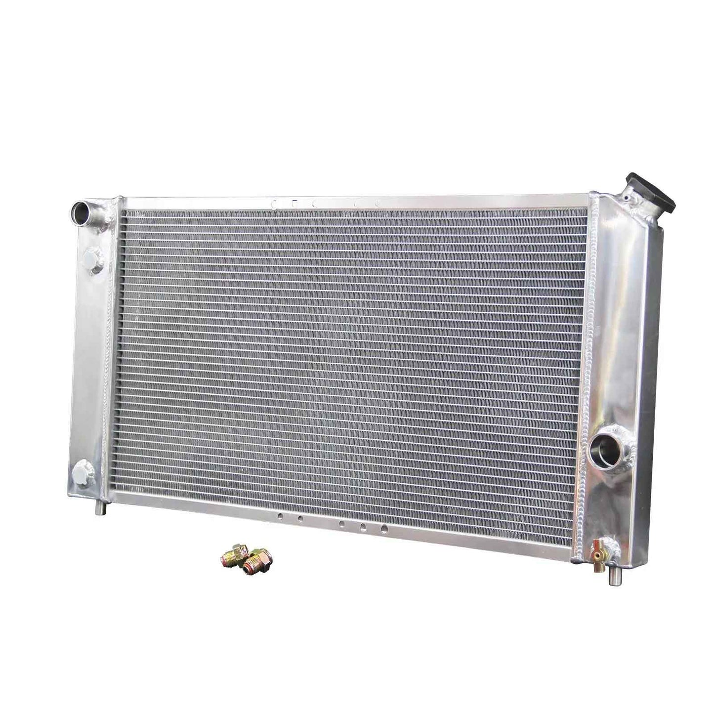Right side profile of the heavy-duty 3 Row Aluminum Radiator designed for the 1996-2005 Chevy S10 and Blazer with the 4.3L V6 engine.