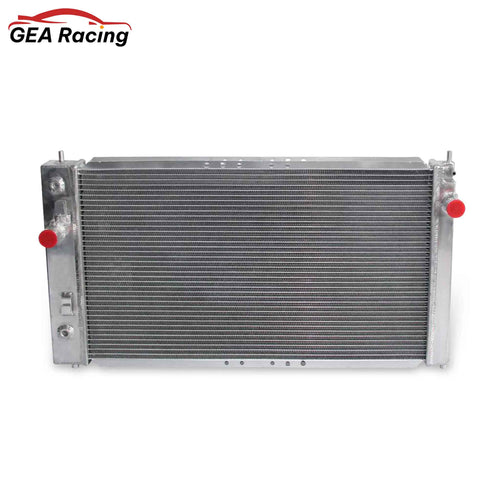 Front view of the 3 Row Aluminum Radiator for a 2002-2005 Chevrolet Cavalier or Pontiac Sunfire with the 2.2L L4 engine, fits AT/MT.