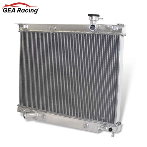 Right side profile of the high-performance 3 Row Aluminum Radiator designed for the 2002-2009 Chevrolet Trailblazer and GMC Envoy.