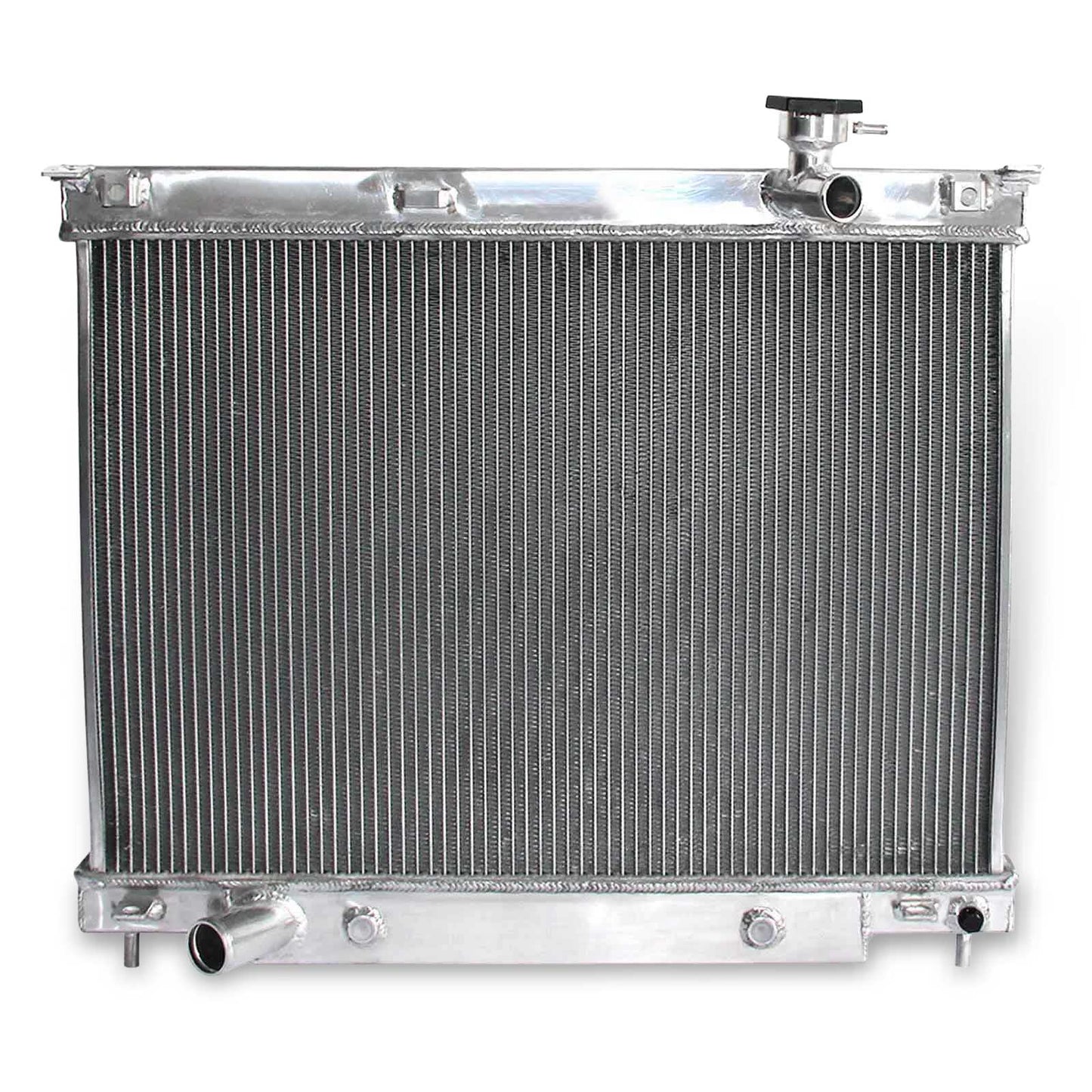 Front view of the 3 Row Aluminum Radiator for a 2002-2009 Chevrolet Trailblazer or GMC Envoy, compatible with both AT & MT.