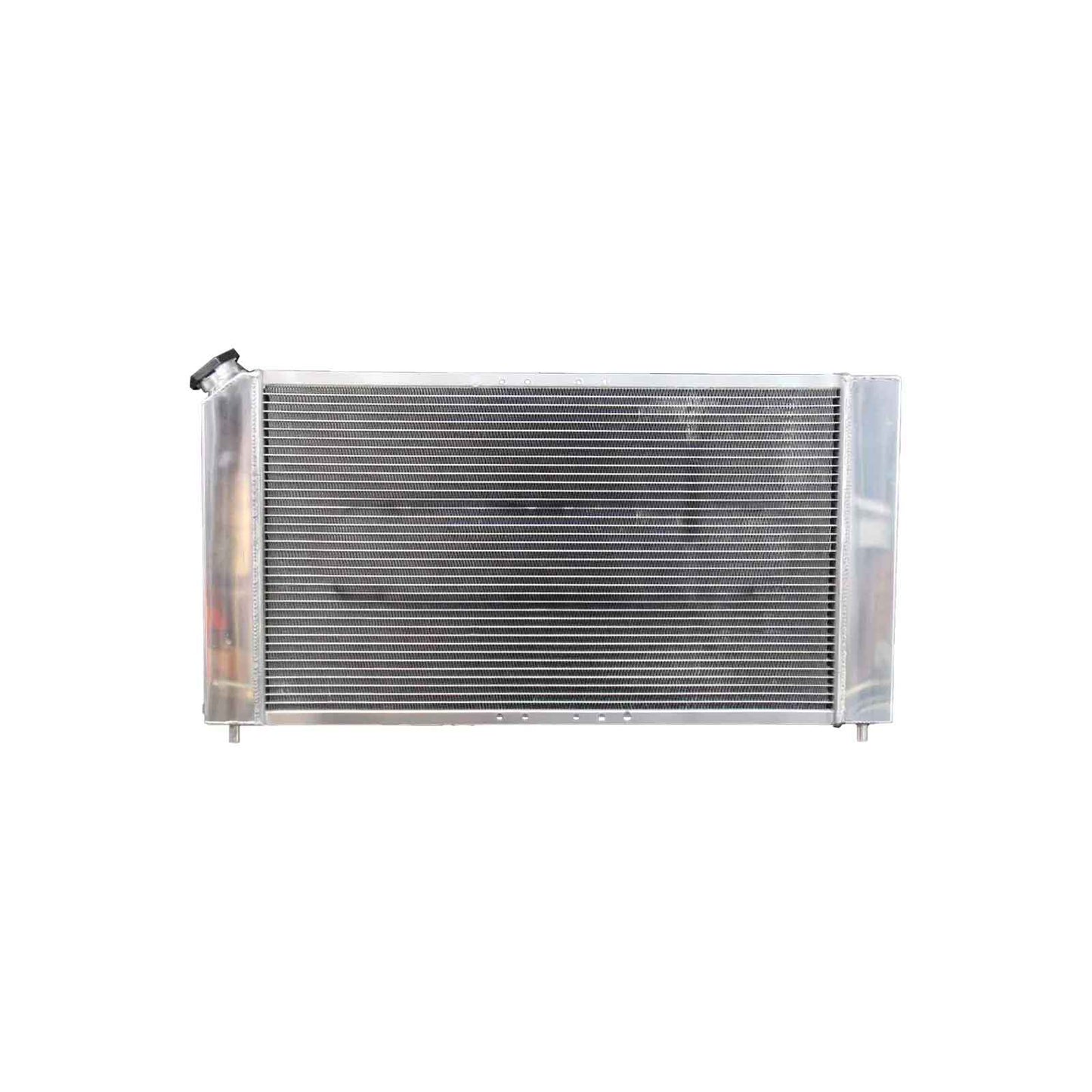 Rear view of the 3 Row Aluminum Radiator for Chevy Blazer/S10, highlighting the integrated cooler ports for automatic transmissions on the 4.3L V6 models.