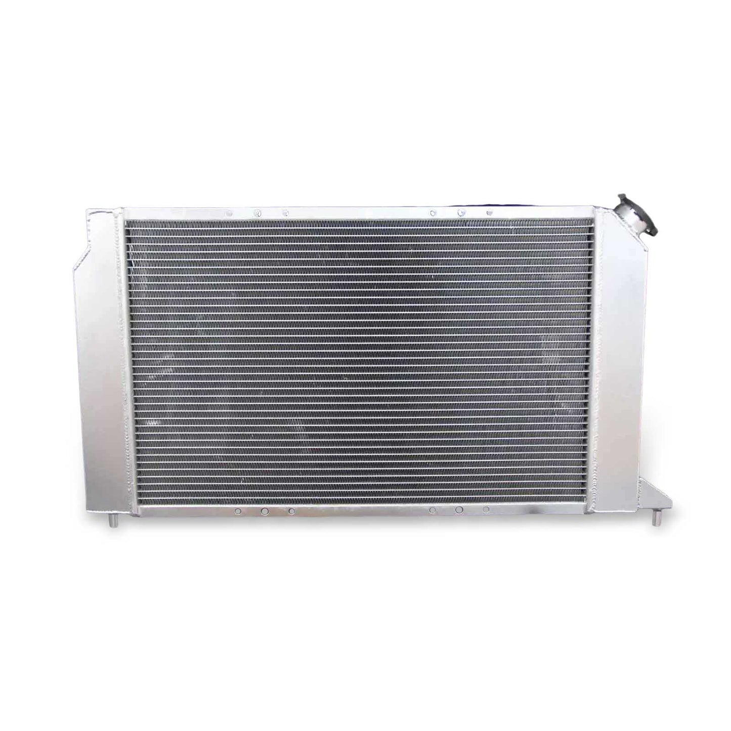 Rear view of the 3 Row Aluminum Radiator for Chevy S10/GMC Sonoma/Isuzu Hombre, highlighting the integrated automatic transmission cooler ports for AT/MT.