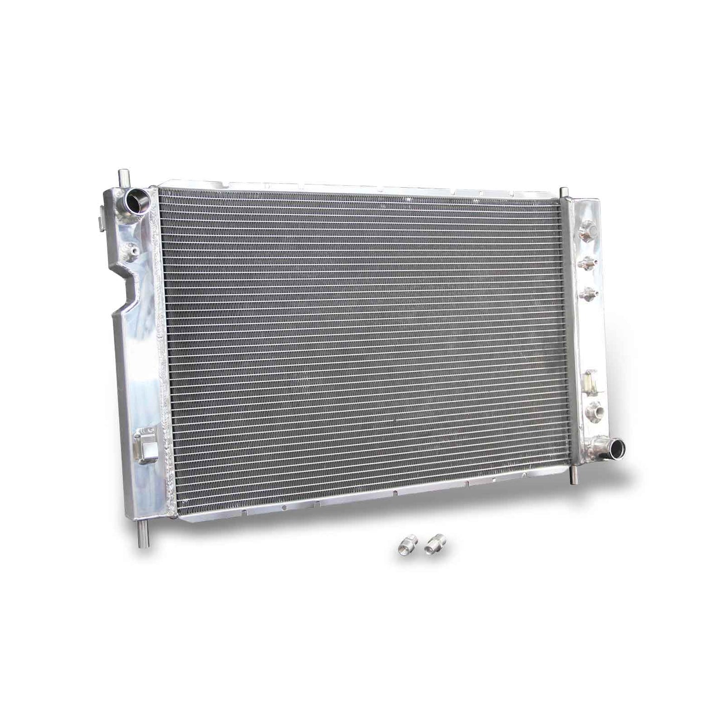 Left side profile of the high-performance 3-row aluminum radiator designed for the 2005 Chevrolet Equinox LS/LT 3.4L V6.
