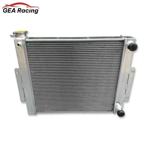 Front view of the 3 Row Crossflow Aluminum Radiator for a 1976-1986 Jeep CJ7 with a Chevy V8 LS engine swap.