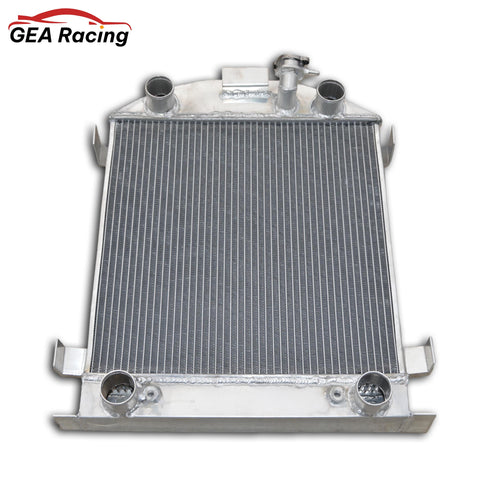 Front view of the 3-row aluminum radiator for a 1928-1929 Ford Model A with a Ford Flathead V8 engine.