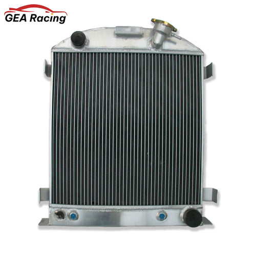 Front view of the 3-row aluminum radiator for a 1932 Ford hot rod with a Chevy 350 V8 engine swap, fits AT/MT.