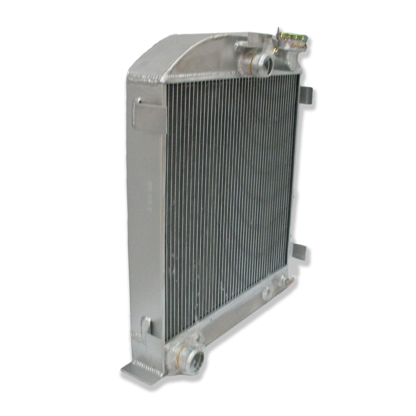 Left side of the aluminum radiator for a 1932 Ford Low Boy, showing the correct hose port for a Ford V8 engine.