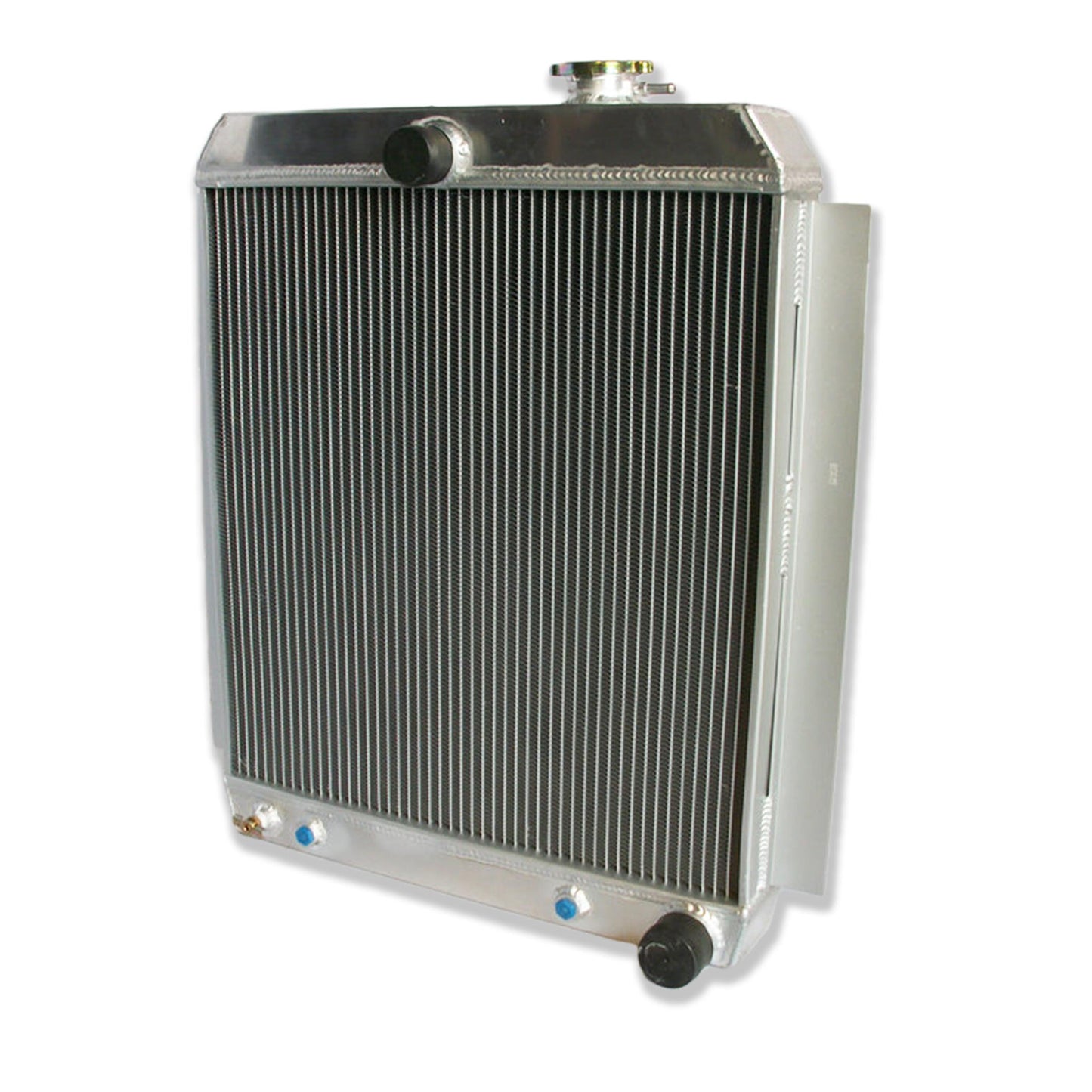 Right side profile of the durable aluminum radiator for a 1951 GMC 3800 pickup, highlighting the TIG welds.