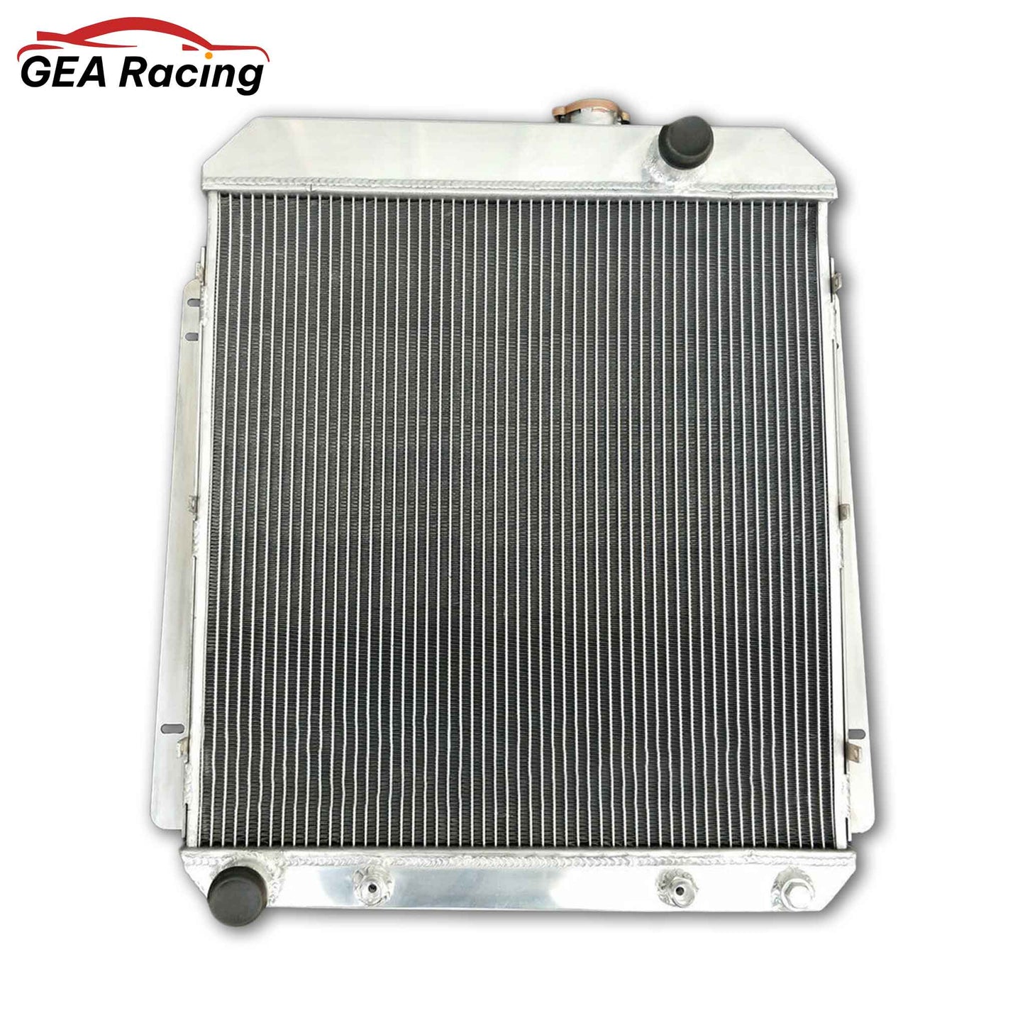 Top-down view of the 3-row radiator for a 54-56 Buick V8, featuring the filler neck and AT cooler ports.