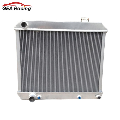 Front view of the 3-row aluminum radiator for a 1960-1965 Cadillac DeVille and Oldsmobile 88 or Starfire.