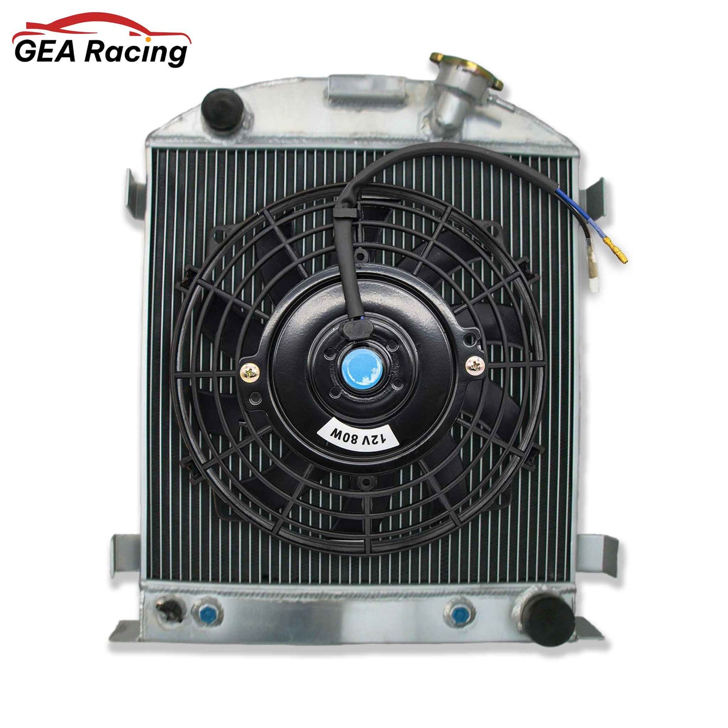 Complete cooling system: 3-row radiator with a high-CFM fan and shroud for a 1932 Ford with a Chevy V8 swap.