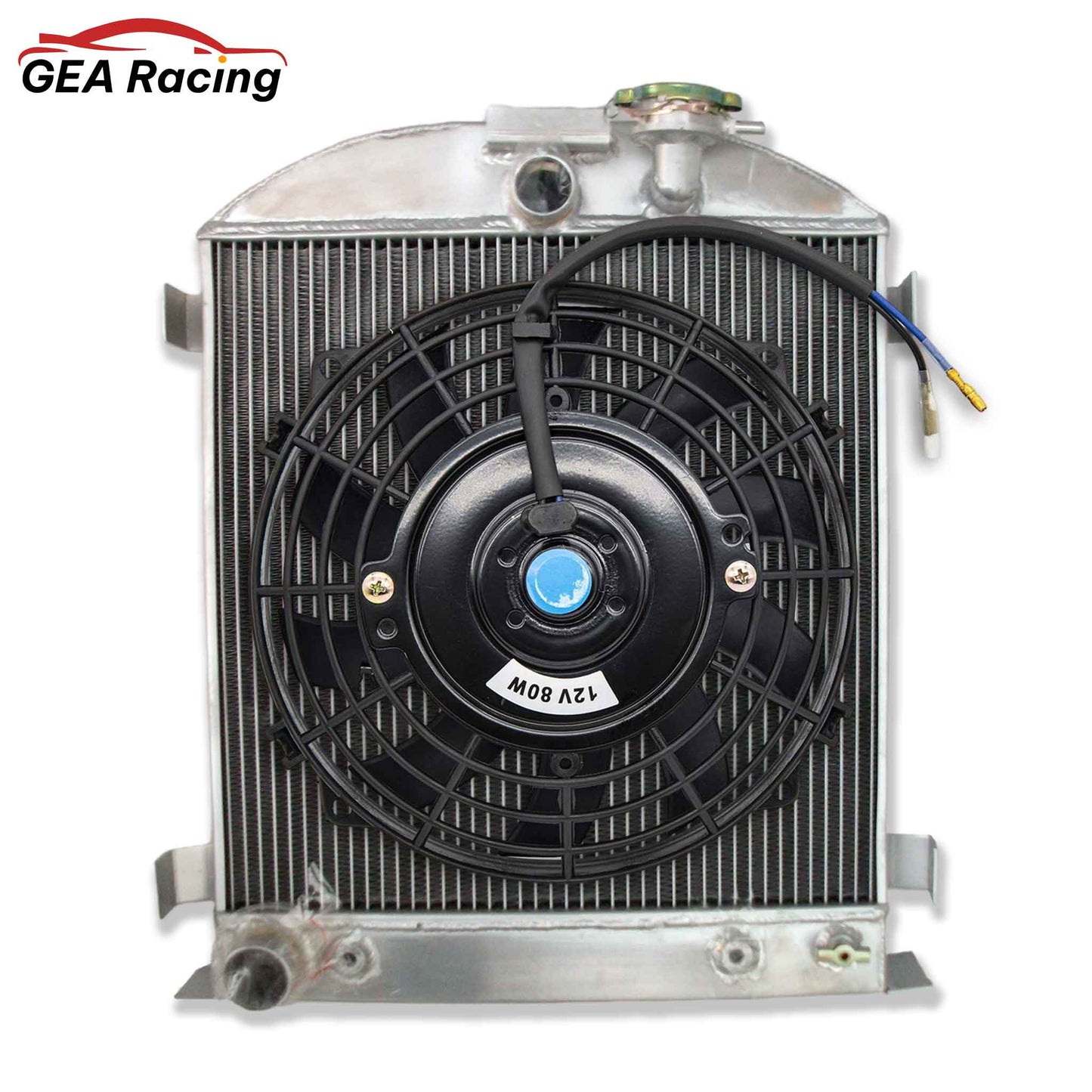 Complete cooling package: 3-row radiator with a high-CFM fan for a 1932 Ford Low Boy with a Ford 302 V8 engine.