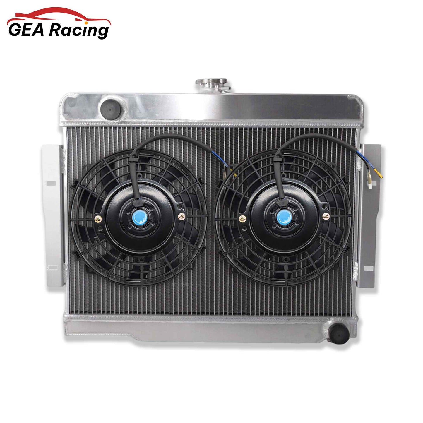 Complete cooling system: 3-row radiator with a high-CFM fan and shroud for a Jeep CJ with a Chevy V8 swap.