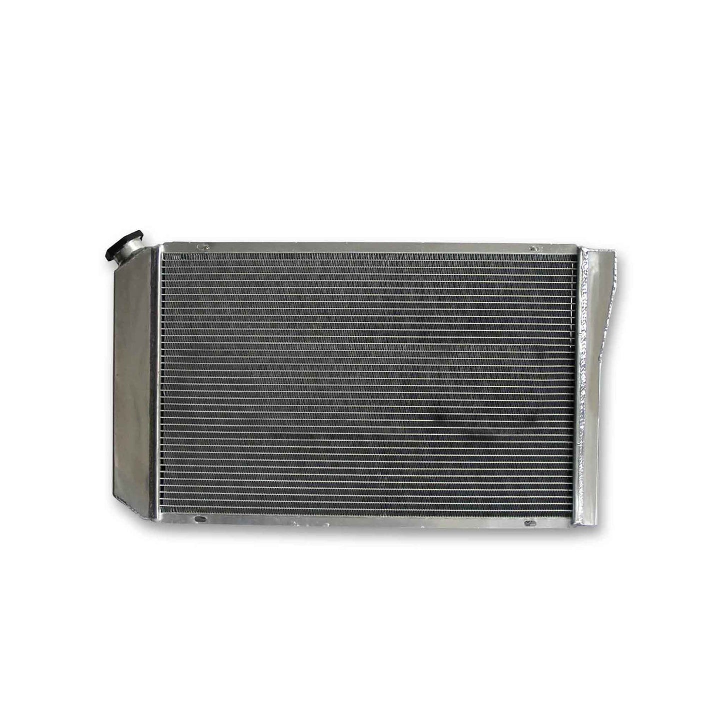 Rear view of the 3-Row radiator and fan shroud combo for the 84-90 Corvette, showing dual fan mounting points and shroud depth.