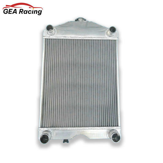 Front view of the 3-row aluminum radiator for a Ford 8N/9N tractor converted to a 5.0L V8 engine.
