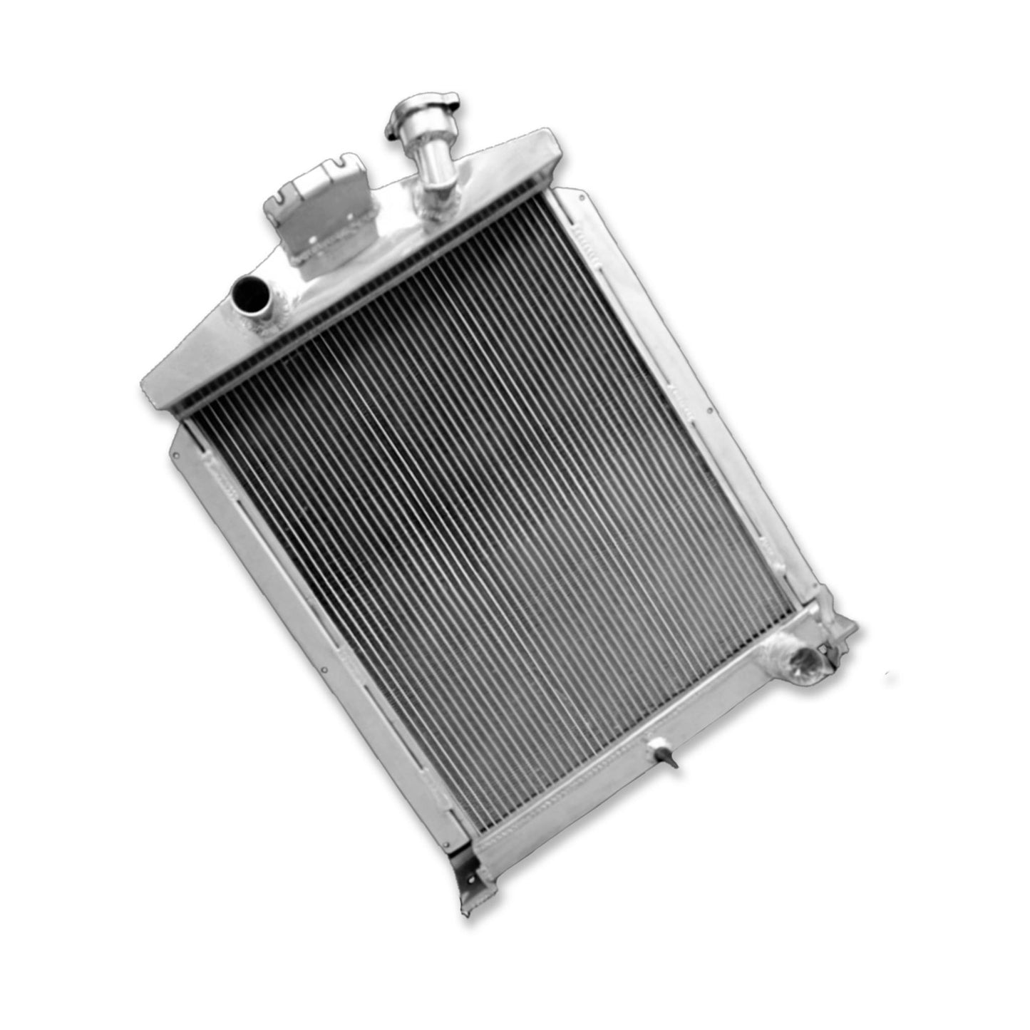 Right side profile of the radiator for a 1938-39 Ford Truck with a Chevy V8 swap, showing TIG-welded tanks.