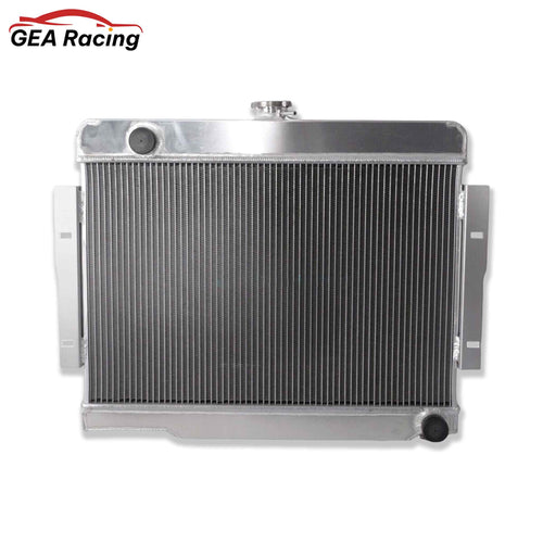 Front view of the 3-row aluminum radiator for a 1972-1986 Jeep CJ5 or CJ7 with a Chevy V8 engine swap.