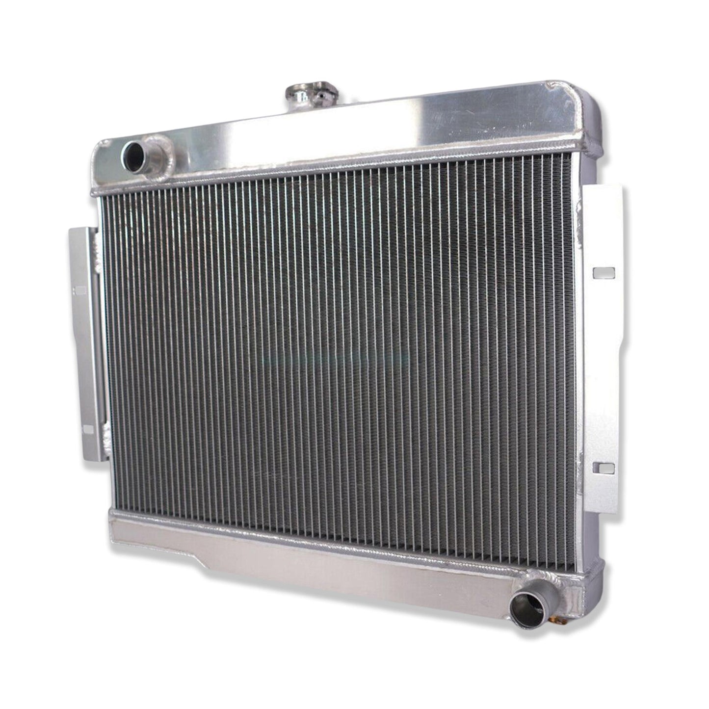 Right side profile of the radiator for a Jeep CJ7 with a Chevy V8 swap, showing durable TIG-welded tanks.