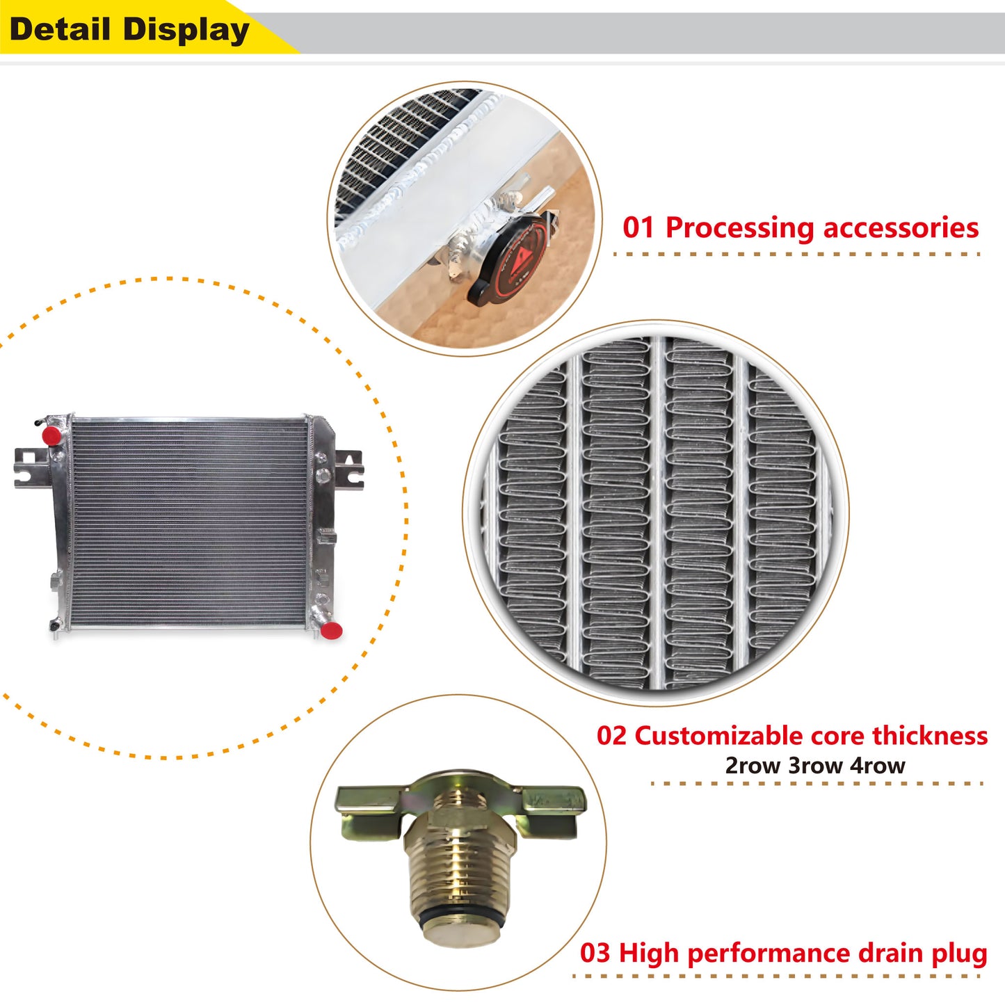 Aluminum Radiator detail view Liberty (2002-2006) 3.7L V6 3 Row Pressure Tested