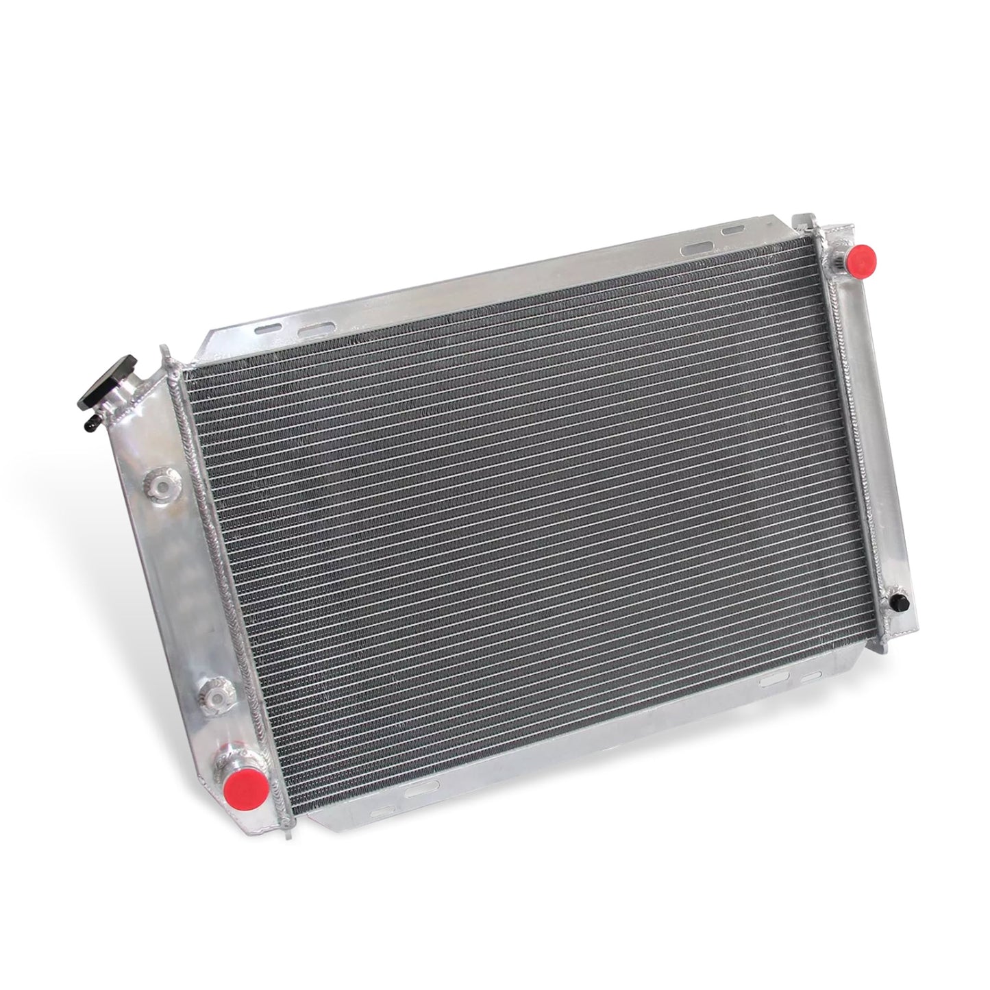 Aluminum Radiator left side cross-section view Mustang, Cougar (1980-1993) V8/V6 5.0L 3 Row Pressure Tested