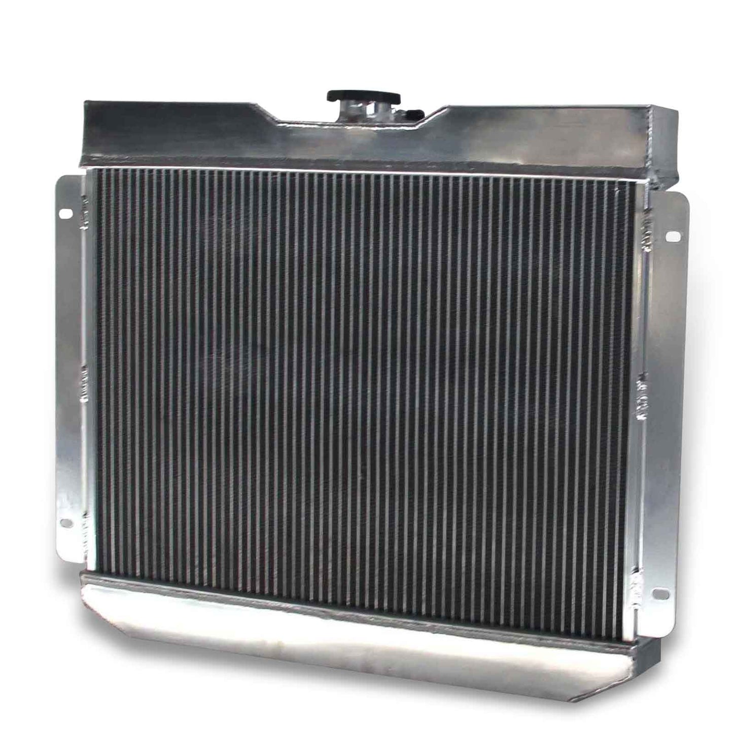 Right side profile of the 56mm 4-row aluminum radiator for the 1962-1965 Chevy Nova, highlighting the thick 56mm core for superior cooling.
