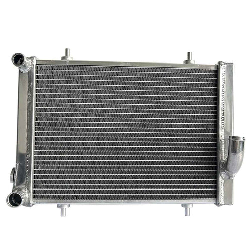 Front view of the 4 Row Aluminum Radiator designed for a 1979-1980 Triumph Spitfire 1.5L L4 with manual transmission (MT).