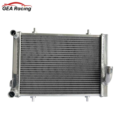 Front view of the 4 Row Aluminum Radiator designed for a 1979-1980 Triumph Spitfire 1.5L L4 with manual transmission (MT).