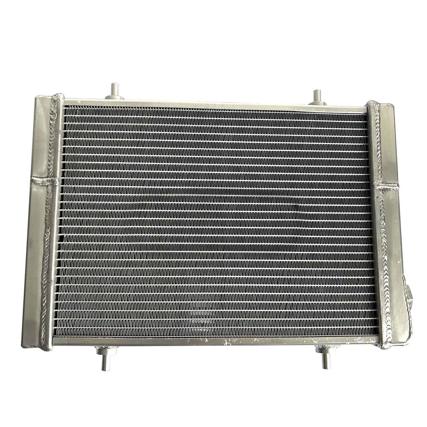 Rear view of the 4 Row Aluminum Radiator for a 1979-1980 Triumph Spitfire 1.5L, showing inlet/outlet ports and mounting points.