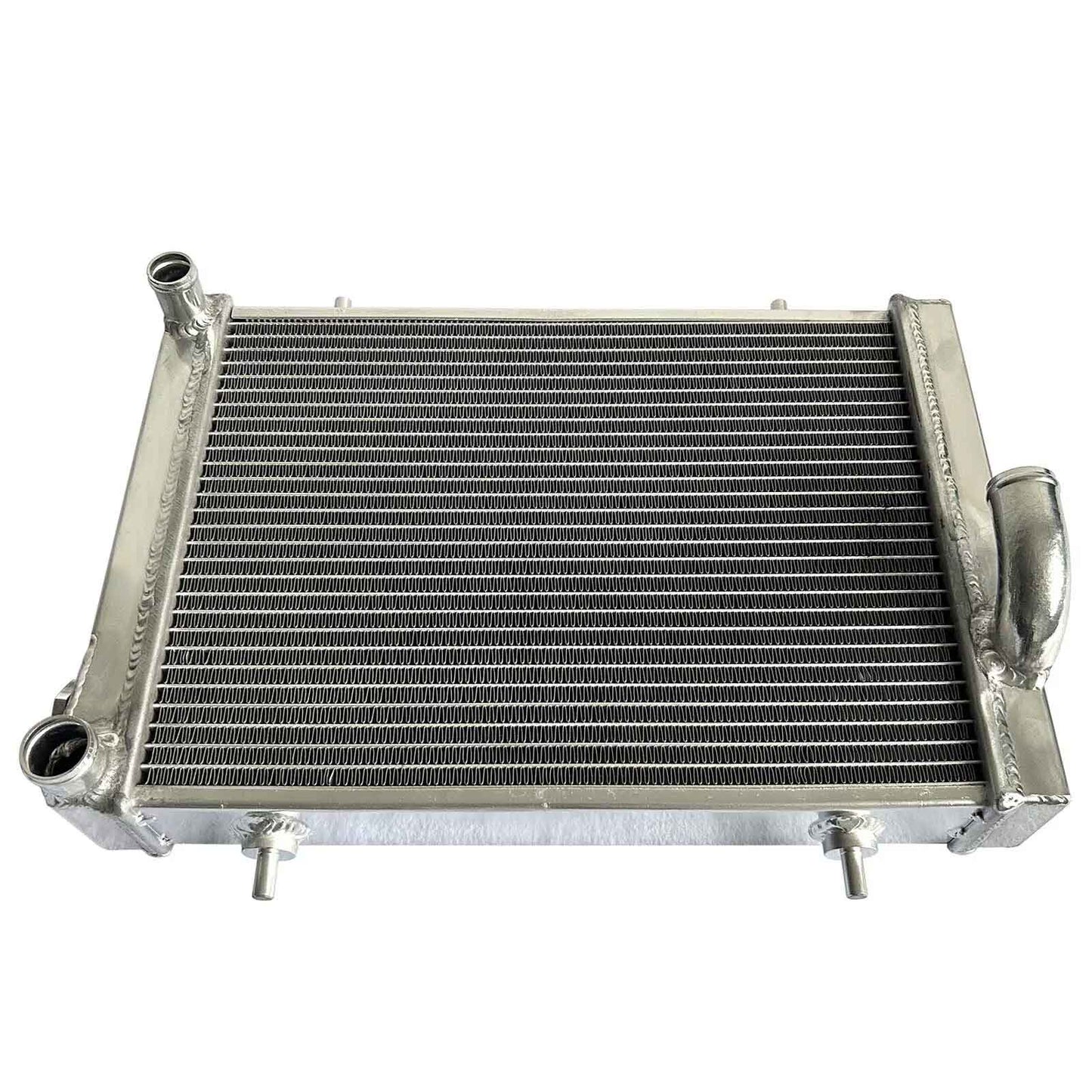 Top view of the 4 Row Aluminum Radiator for a 79-80 Triumph Spitfire 1.5L, showing the filler neck and core design.