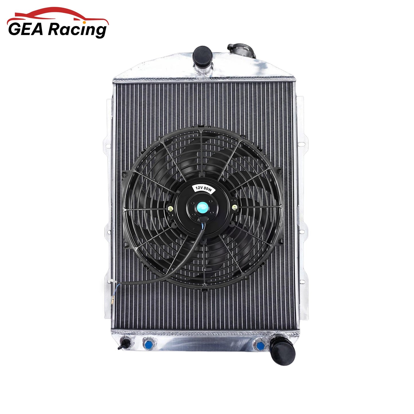Complete cooling solution: the 5 row aluminum radiator with a dual fan and shroud kit for maximum airflow on a 1938 Chevy Hot Rod.