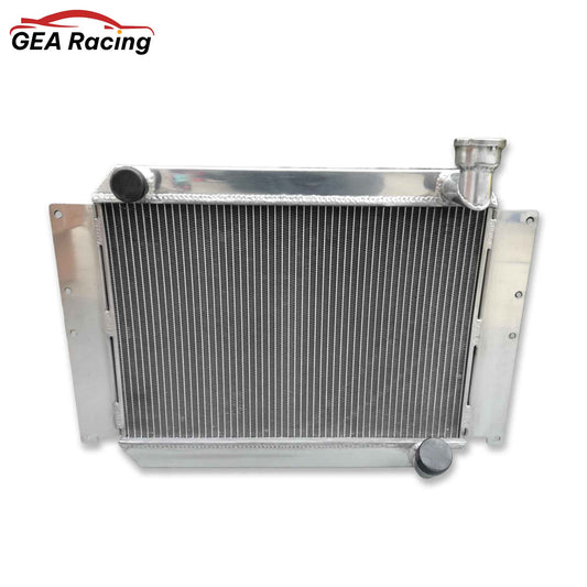 Front view of the massive 5-row aluminum radiator for a 1955-1960 Corvette C1, built to handle up to 700HP from a 350 V8.