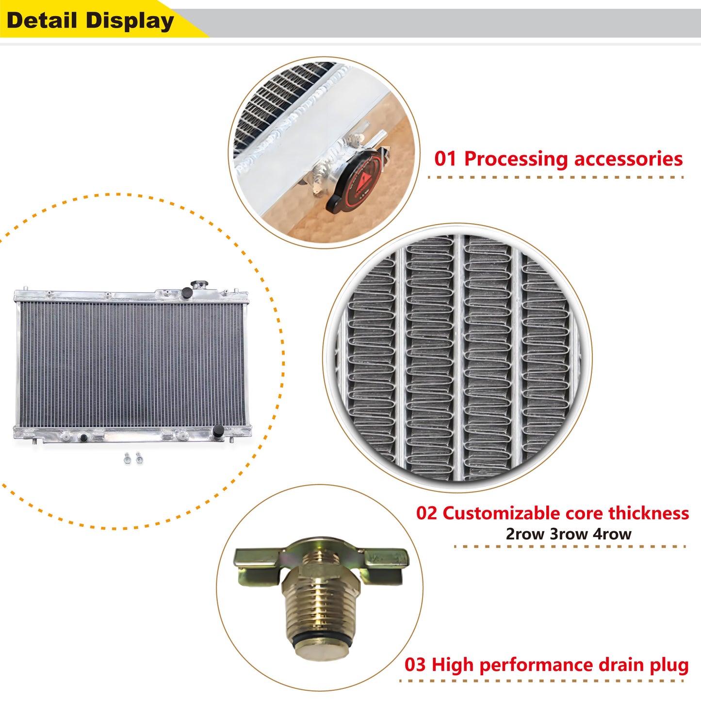 Aluminum Radiator detail view Acura EL / Civic (2001-2005) 1.7L L4 Pressure Tested